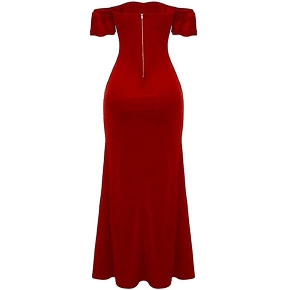 Women's Off Shoulder Side Split Short Sleeve Elegant Skirt Bodycon Maxi Evening - Picture 3 of 4